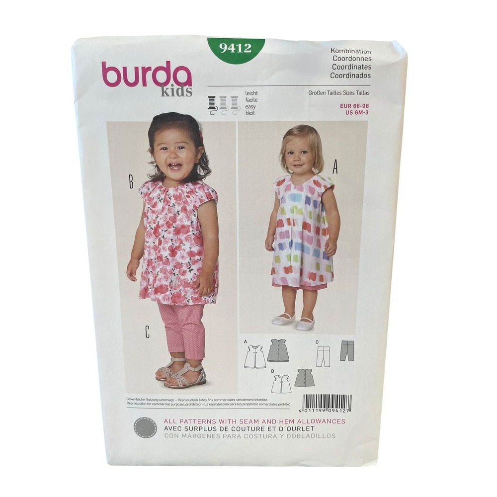 Burda Sewing Pattern Kids 6M-3 Dress & Leggings 9412 Easy Uncut FF